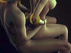 Uncensored 3D hentai med Akali blir knullet på knærne og sitter på gaten