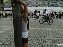 Blonde exhibitionist gets her subfucked in public