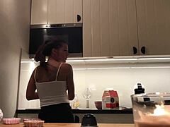 Sylvia's stunning nipples and hidden spy cam in the kitchen