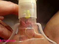 Pumping my multiple pierced pussy with a breast milk pump