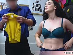 Small-titted brunette shoplifter Lyra offers her perfect pussy for a rough ride