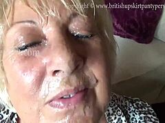 Mature British wife gets a huge cumshot on her face in exchange for extra cash