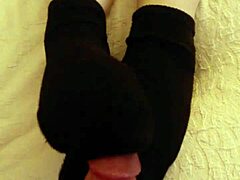 Raven's sexy footjob with socks and cumshot on feet