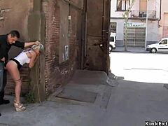 Blonde bombshell gets tied up and fucked in hidden alley
