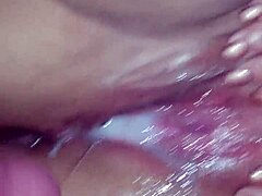 Wife gets a messy facial after cum-filled pussy play