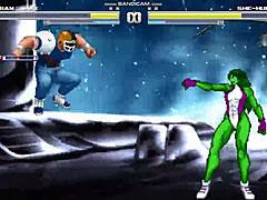 Cartoon characters come together in a steamy Shehulk and Mugen adventure
