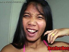 Heatherdeep, una adolescente tailandesa, hace una mamada intensa en garganta profunda y recibe un creampie en la garganta