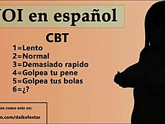 Spanish femdom gives jerk off instructions in a special cbt game