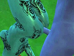 Adolescentă cu sâni mari se bucură de sex în aer liber în Avatar