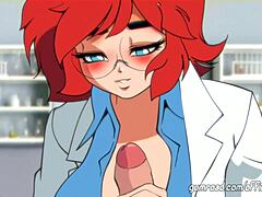 Cartoon doctor Maxine performs a nude examination on her patient