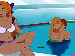 Gina, the college student with big tits, enjoys flaunting her assets in a cartoon-style video
