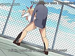 O frumusețe blondă anime se bucură de sex public în aer liber din spate