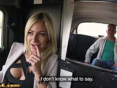 Sexy European babe receives a wild taxi ride with muff diving and handjob