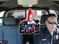 POV of a naughty blonde getting fucked in a police car