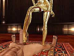 POV animation of angel giving a blowjob and footjob in crotch-high boots